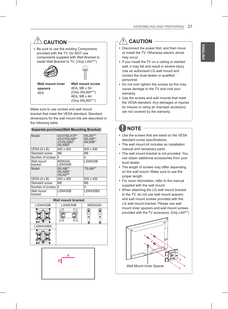 Mounting on a wall, Using built-in camera, Name of parts of buil | Caution | LG 65LA970V User Manual | Page 90 / 559