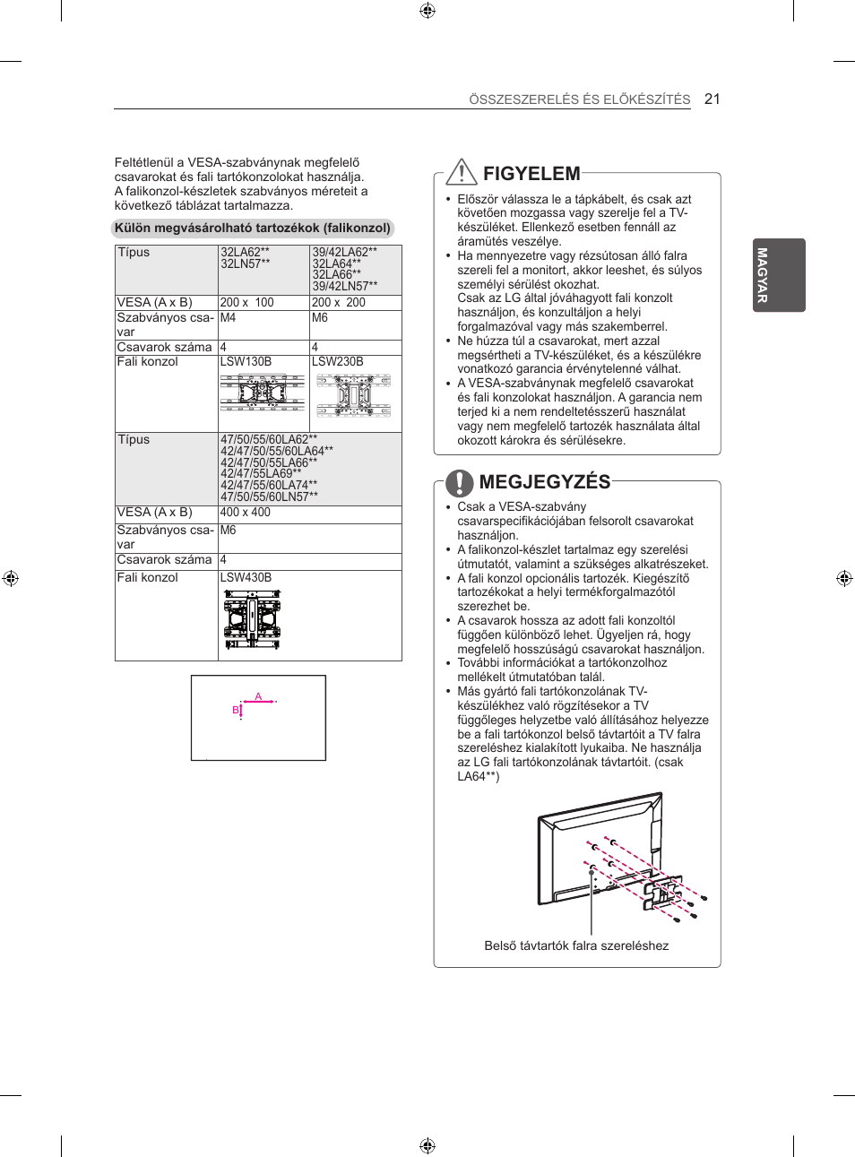 Figyelem, Megjegyzés | LG 39LN575S User Manual | Page 60 / 555