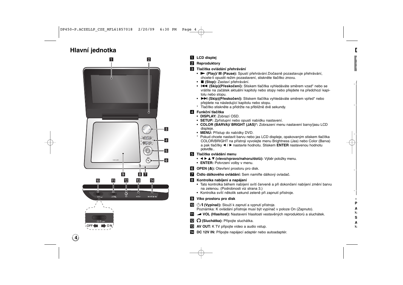 Hlavní jednotka | LG DP450P User Manual | Page 18 / 70