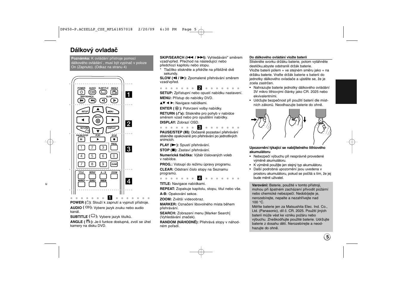 Ab c d dálkový ovladač | LG DP450P User Manual | Page 19 / 70
