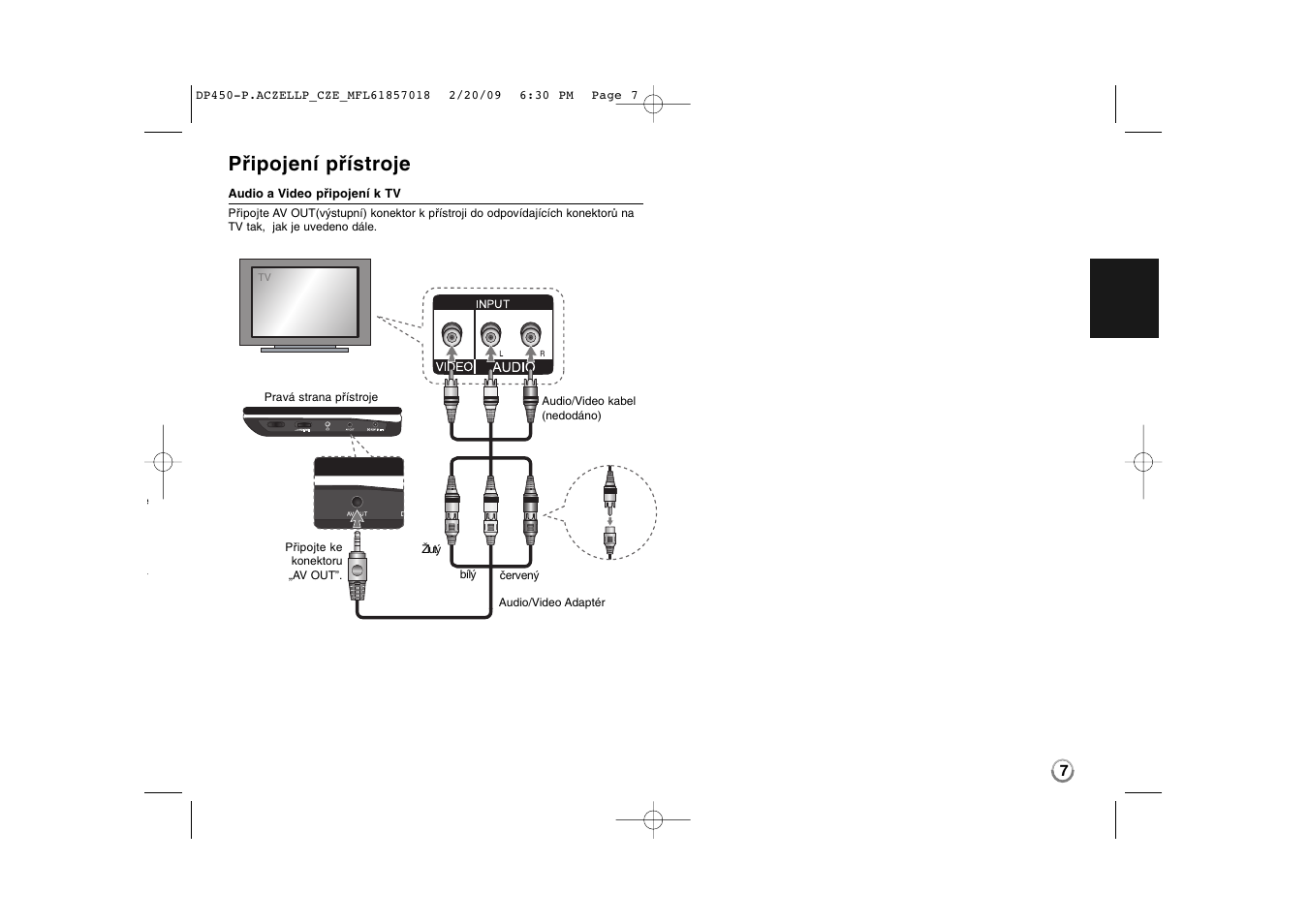 Připojení přístroje | LG DP450P User Manual | Page 21 / 70