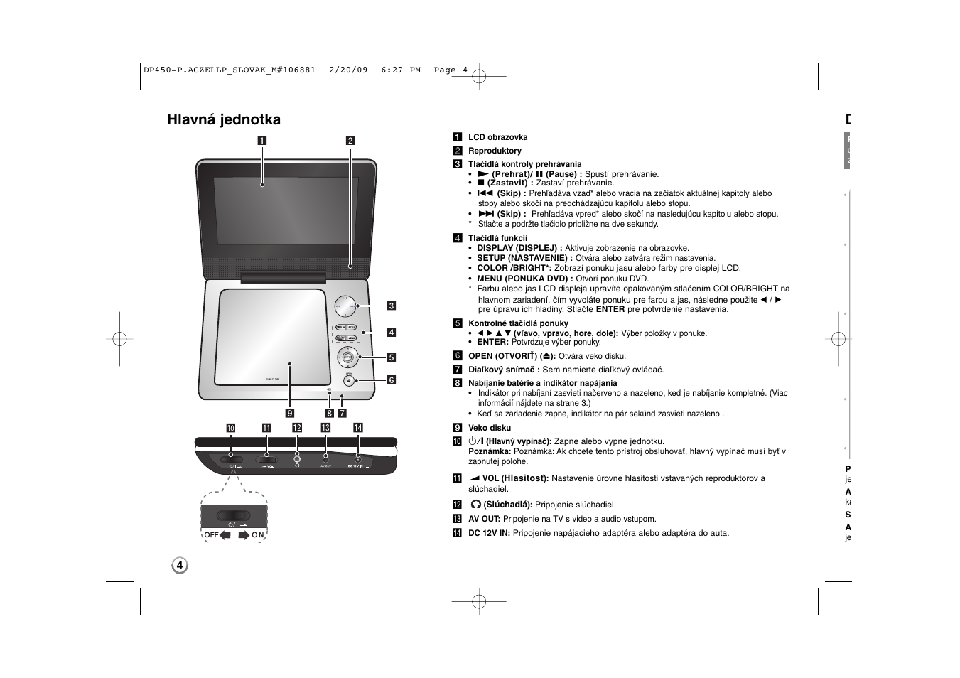 Hlavná jednotka | LG DP450P User Manual | Page 32 / 70