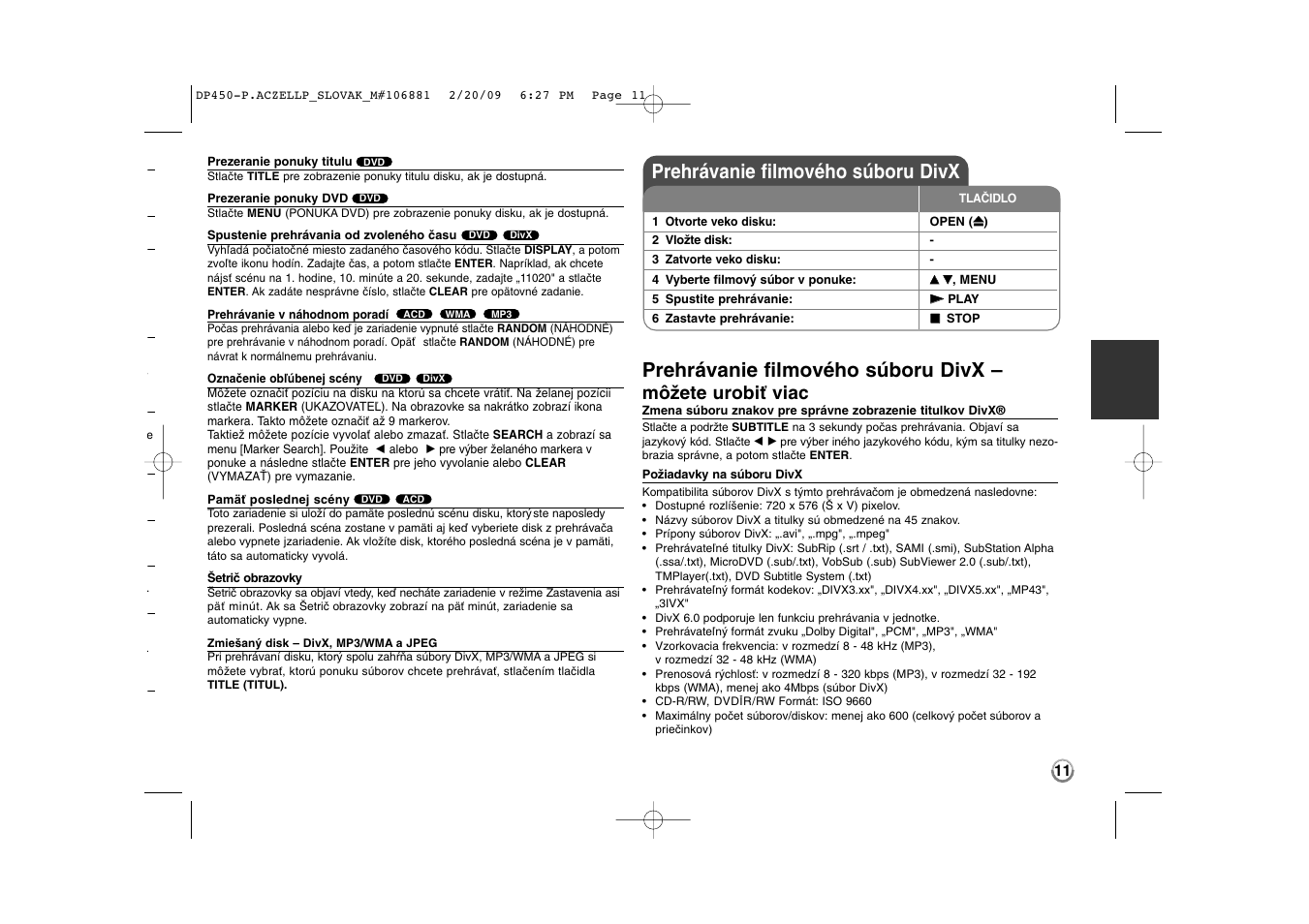 Prehrávanie filmového súboru divx, Môžete urobiť viac | LG DP450P User Manual | Page 39 / 70