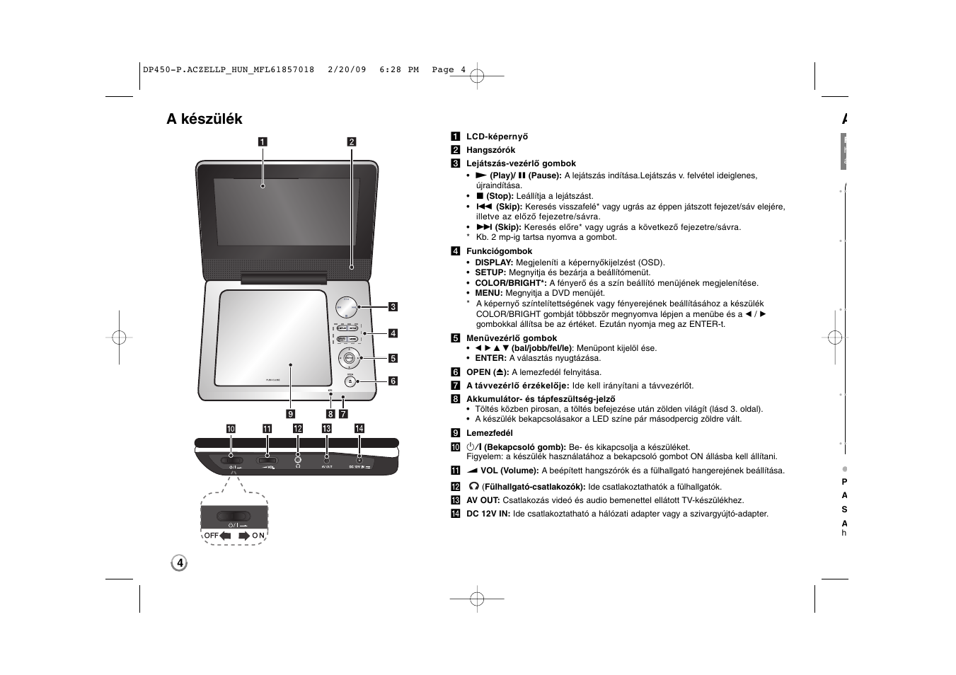 A készülék | LG DP450P User Manual | Page 46 / 70