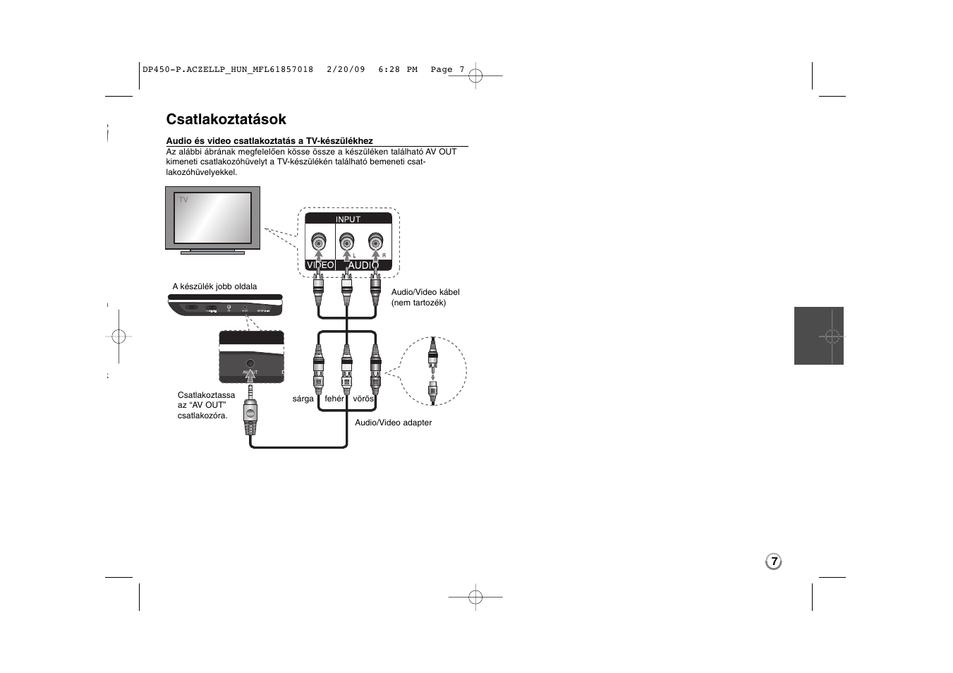Csatlakoztatások | LG DP450P User Manual | Page 49 / 70
