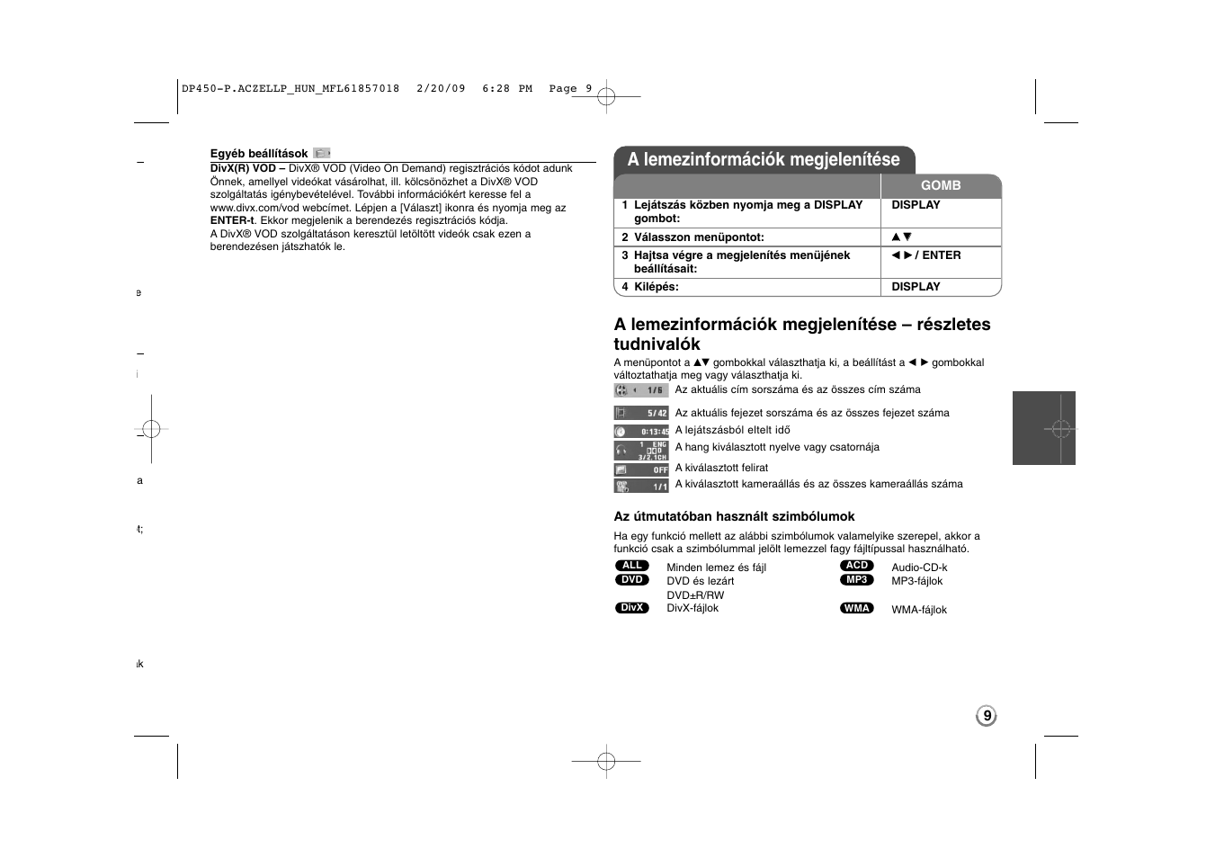 A lemezinformációk megjelenítése | LG DP450P User Manual | Page 51 / 70