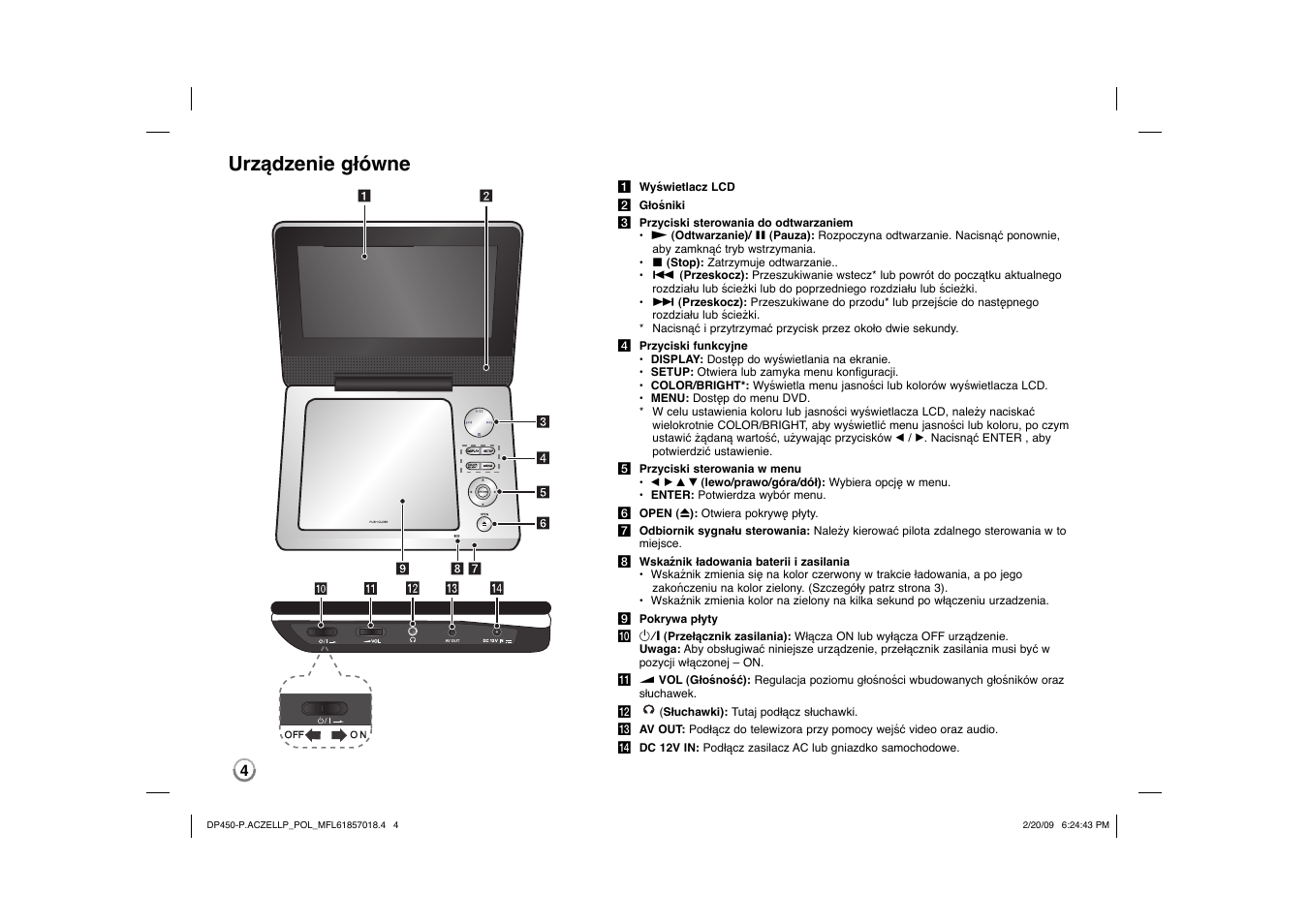 Urządzenie główne | LG DP450P User Manual | Page 60 / 70