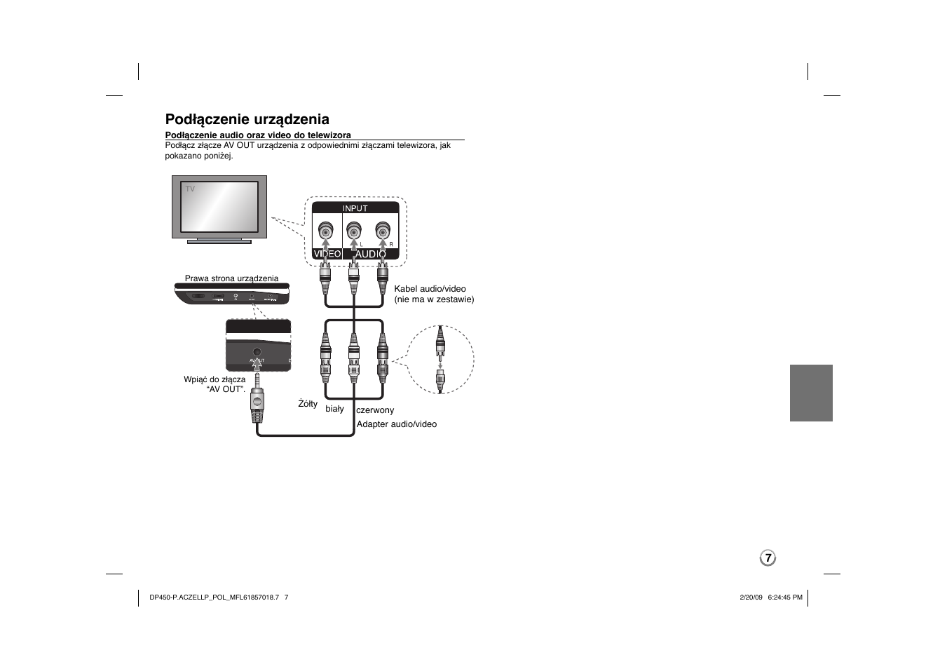 Podłączenie urządzenia | LG DP450P User Manual | Page 63 / 70
