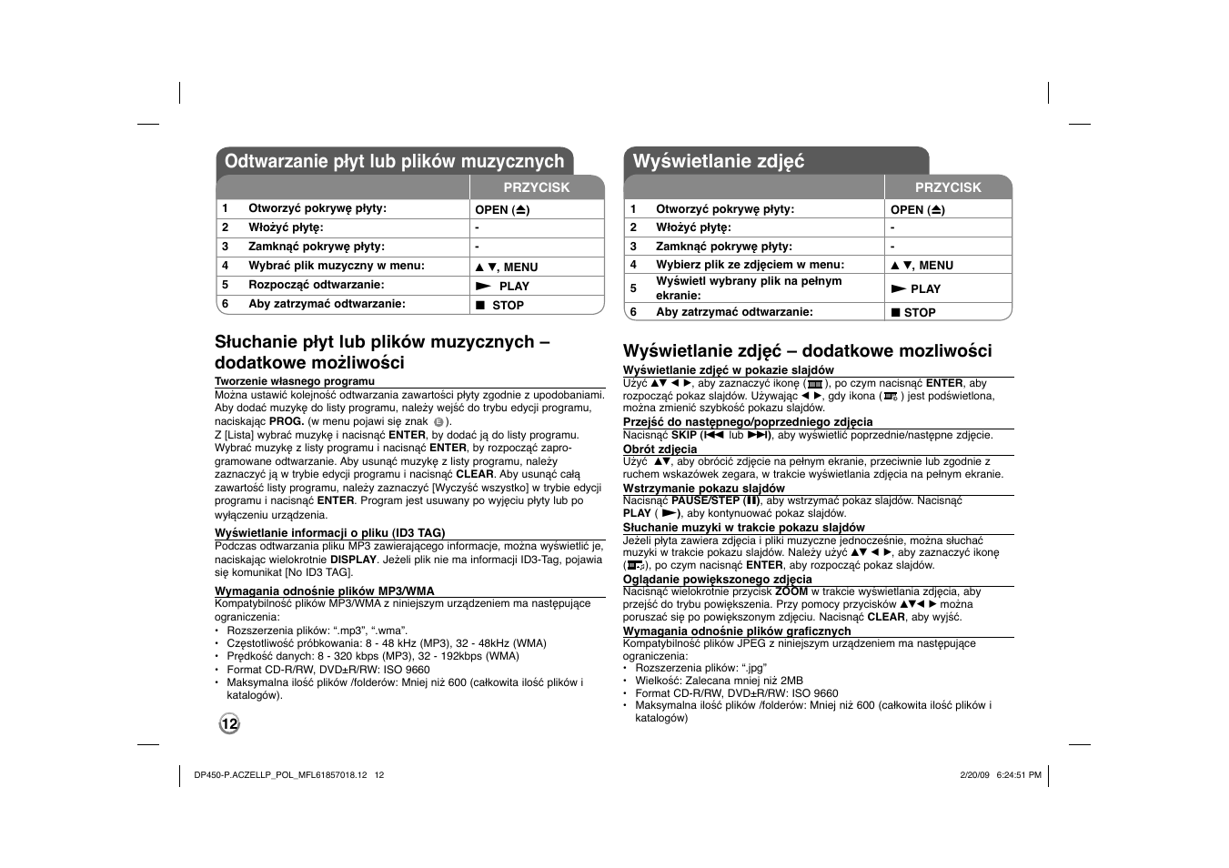 Odtwarzanie płyt lub plików muzycznych, Wyświetlanie zdjęć, Wyświetlanie zdjęć – dodatkowe mozliwości | LG DP450P User Manual | Page 68 / 70