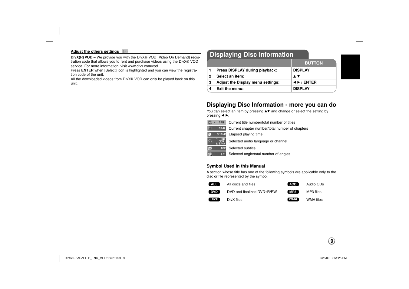 Displaying disc information, Displaying disc information - more you can do | LG DP450P User Manual | Page 9 / 70