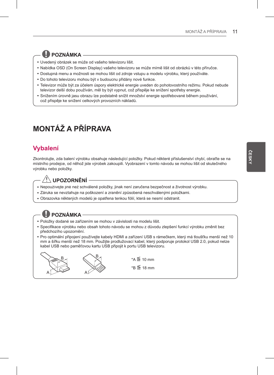 Montáž a příprava, Vybalení | LG 47LB561V User Manual | Page 119 / 480