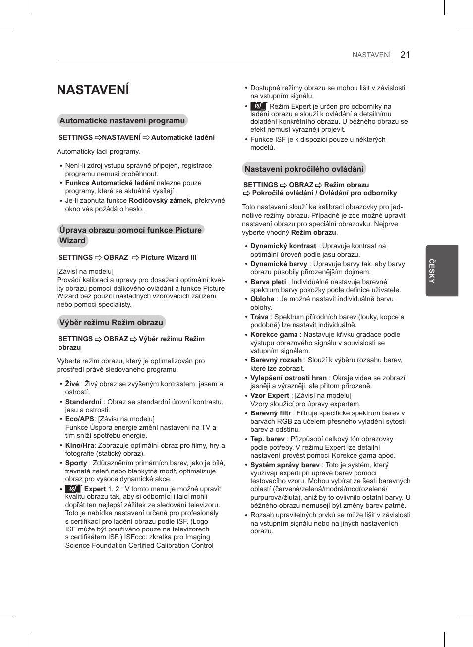 Nastavení | LG 47LB561V User Manual | Page 129 / 480