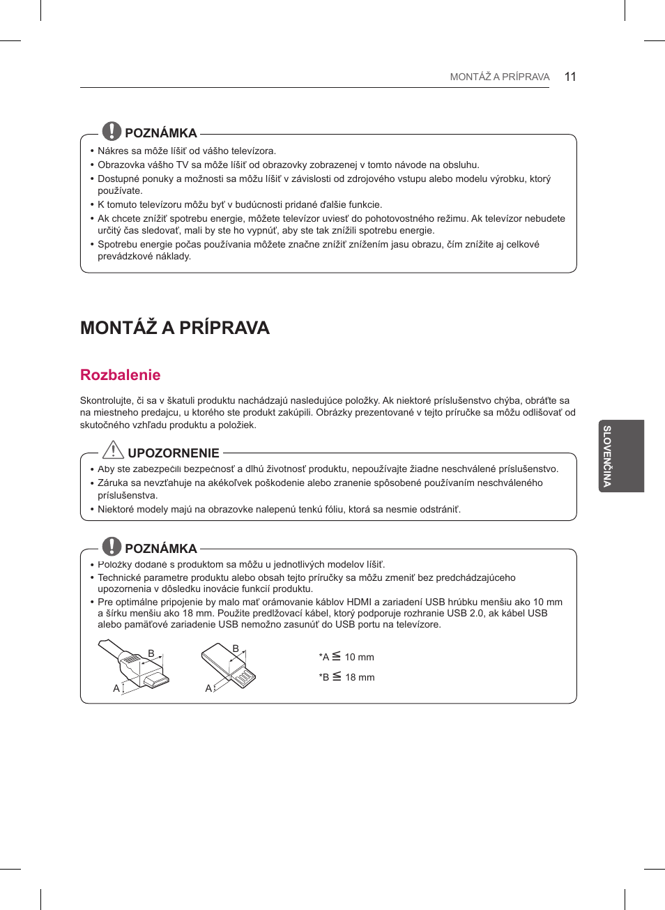 Montáž a príprava, Rozbalenie | LG 47LB561V User Manual | Page 147 / 480