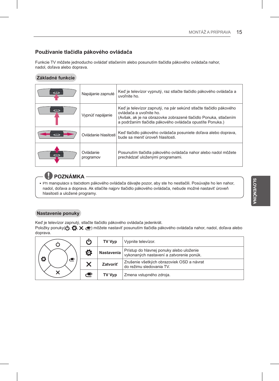 Používanie tlačidla pákového ovládača, Poznámka | LG 47LB561V User Manual | Page 151 / 480