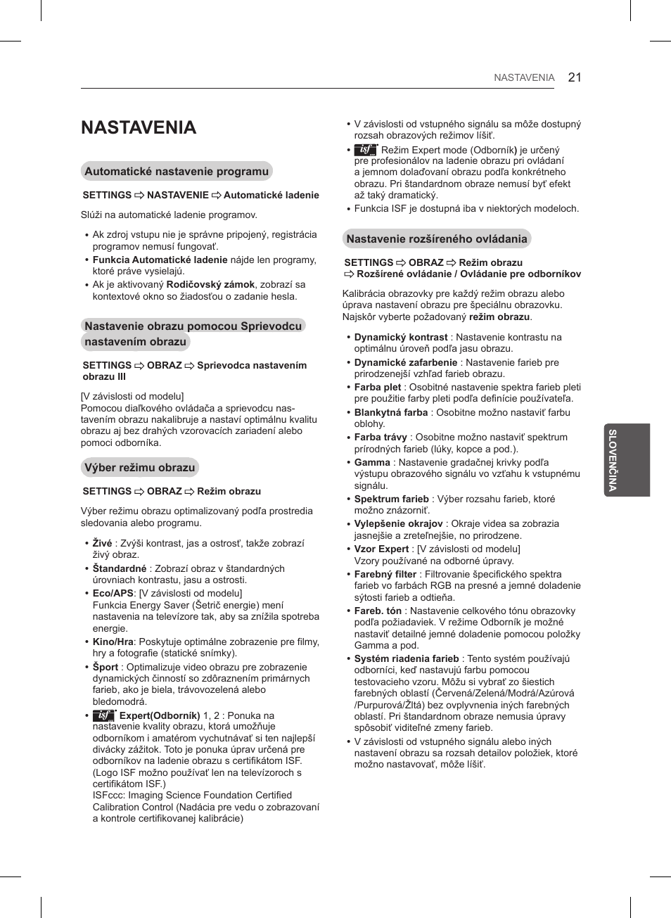 Nastavenia | LG 47LB561V User Manual | Page 157 / 480