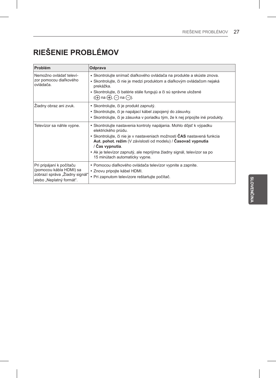 Riešenie problémov | LG 47LB561V User Manual | Page 163 / 480