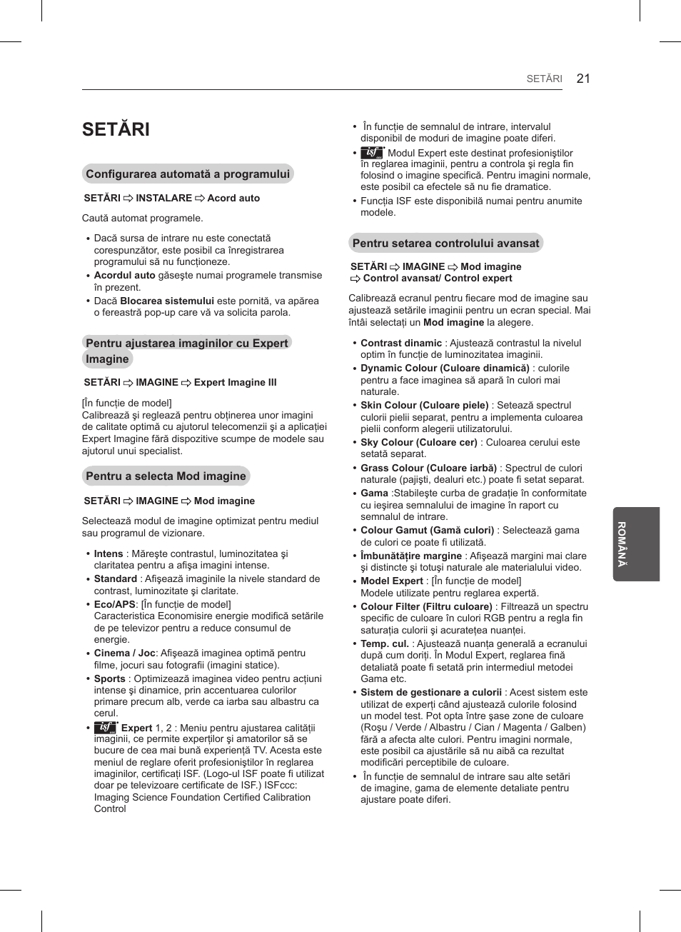 Setări | LG 47LB561V User Manual | Page 185 / 480