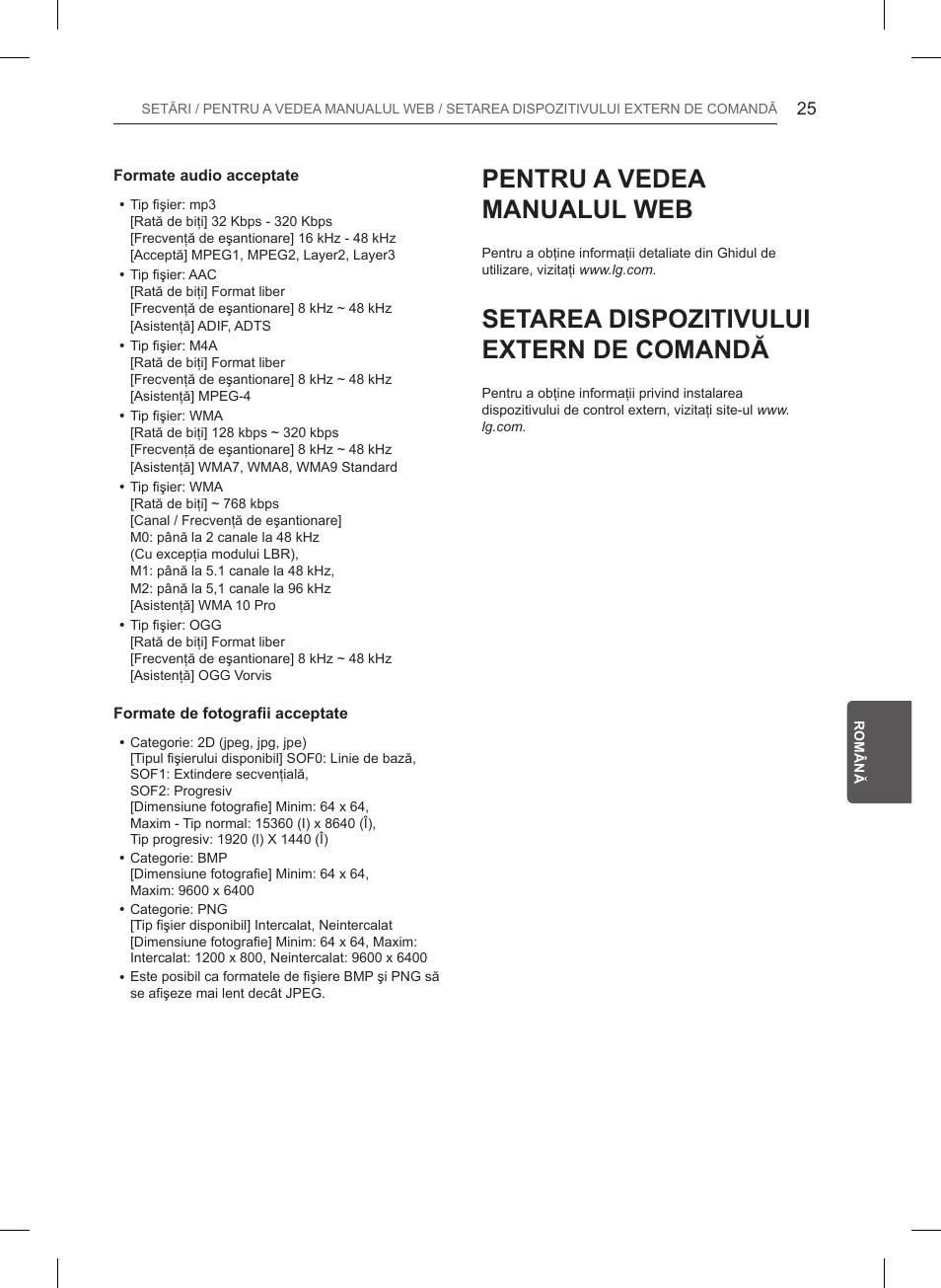 Pentru a vedea manualul web, Setarea dispozitivului extern de comandă | LG 47LB561V User Manual | Page 189 / 480