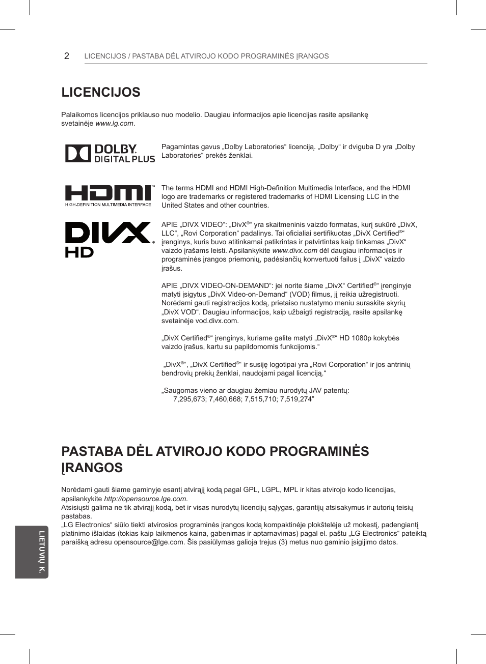 Licencijos, Pastaba dėl atvirojo kodo programinės įrangos | LG 47LB561V User Manual | Page 250 / 480