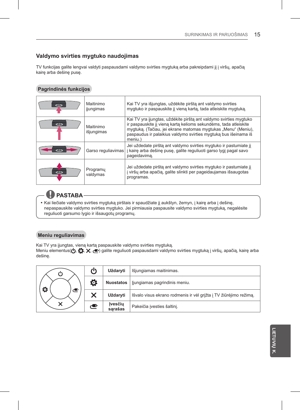 Valdymo svirties mygtuko naudojimas, Pastaba | LG 47LB561V User Manual | Page 263 / 480