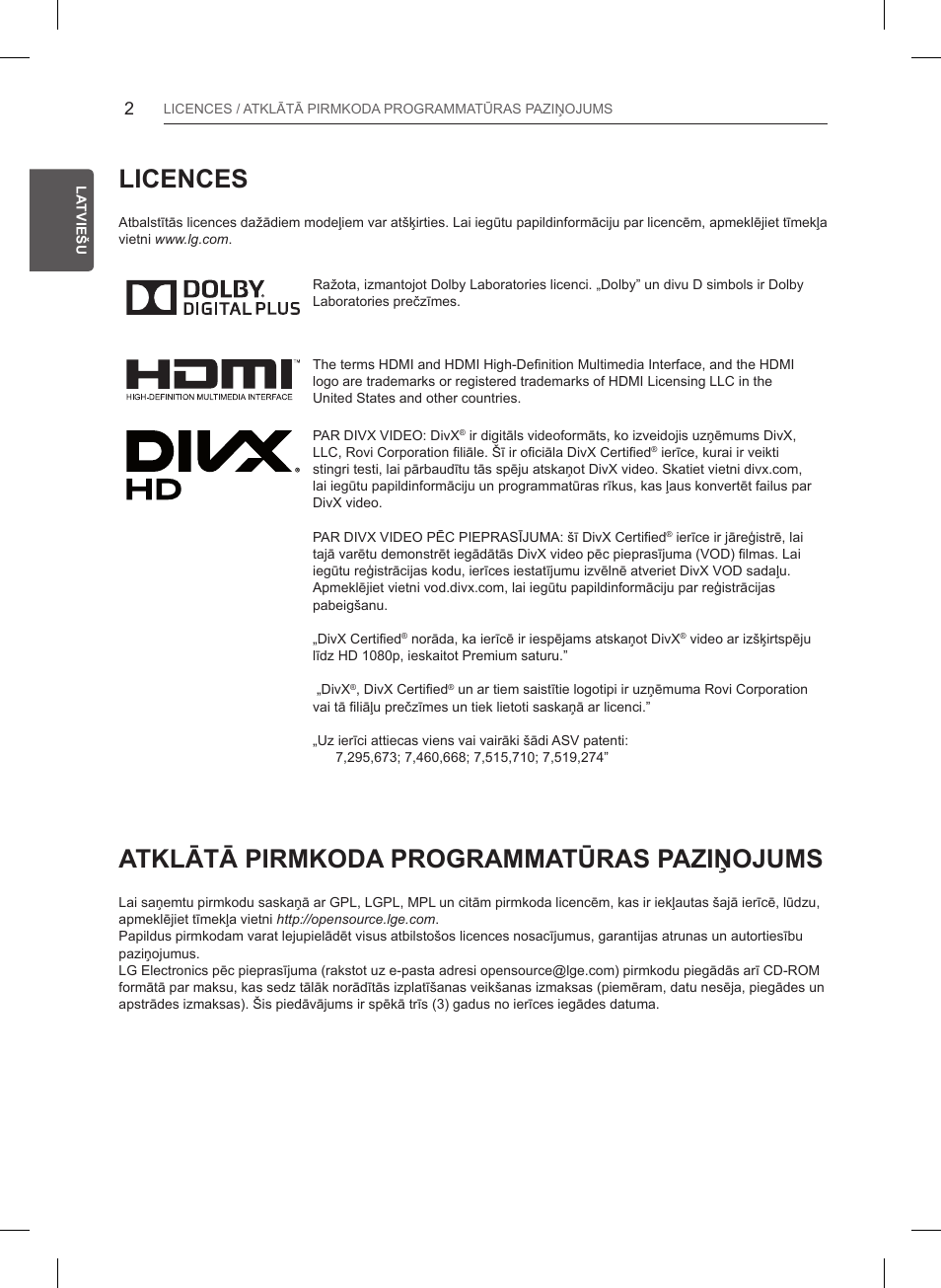 Licences, Atklātā pirmkoda programmatūras paziņojums | LG 47LB561V User Manual | Page 278 / 480