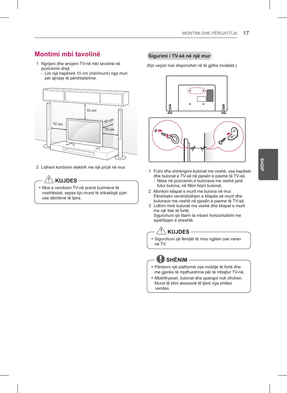 Montimi mbi tavolinë, Kujdes, Shënim | LG 47LB561V User Manual | Page 377 / 480