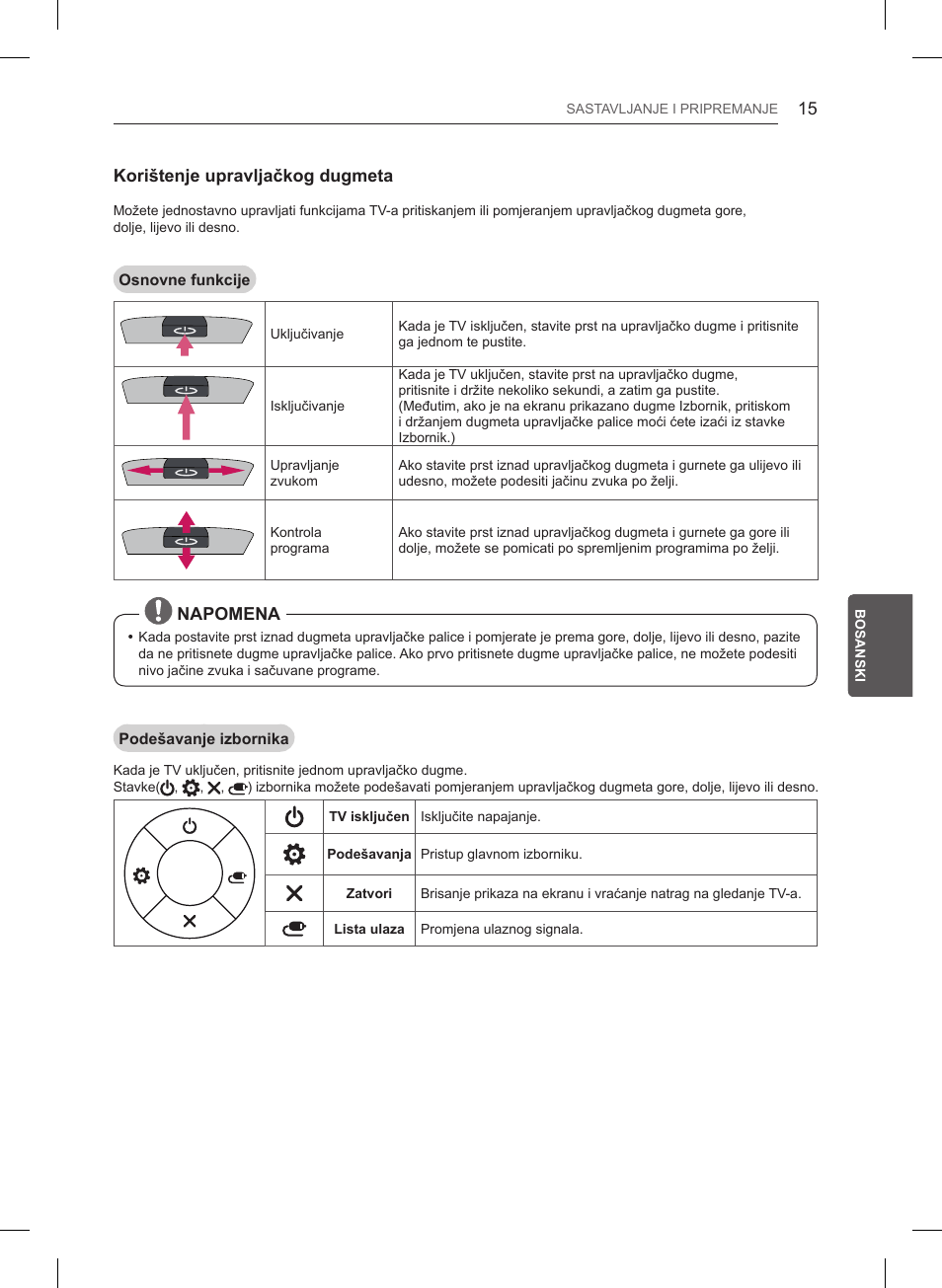 Korištenje upravljačkog dugmeta, Napomena | LG 47LB561V User Manual | Page 403 / 480