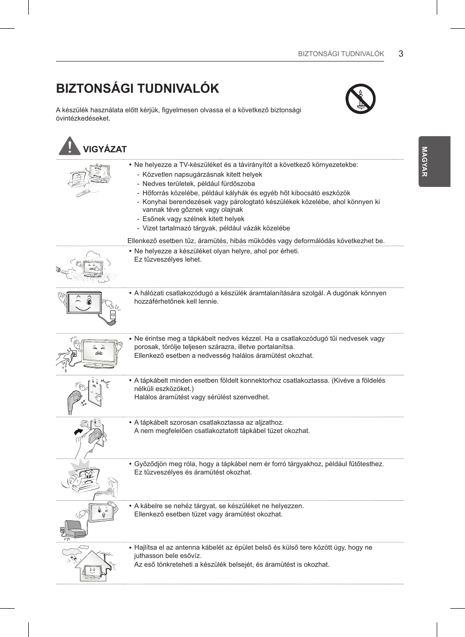 Biztonsági tudnivalók, Vigyázat | LG 47LB561V User Manual | Page 55 / 480