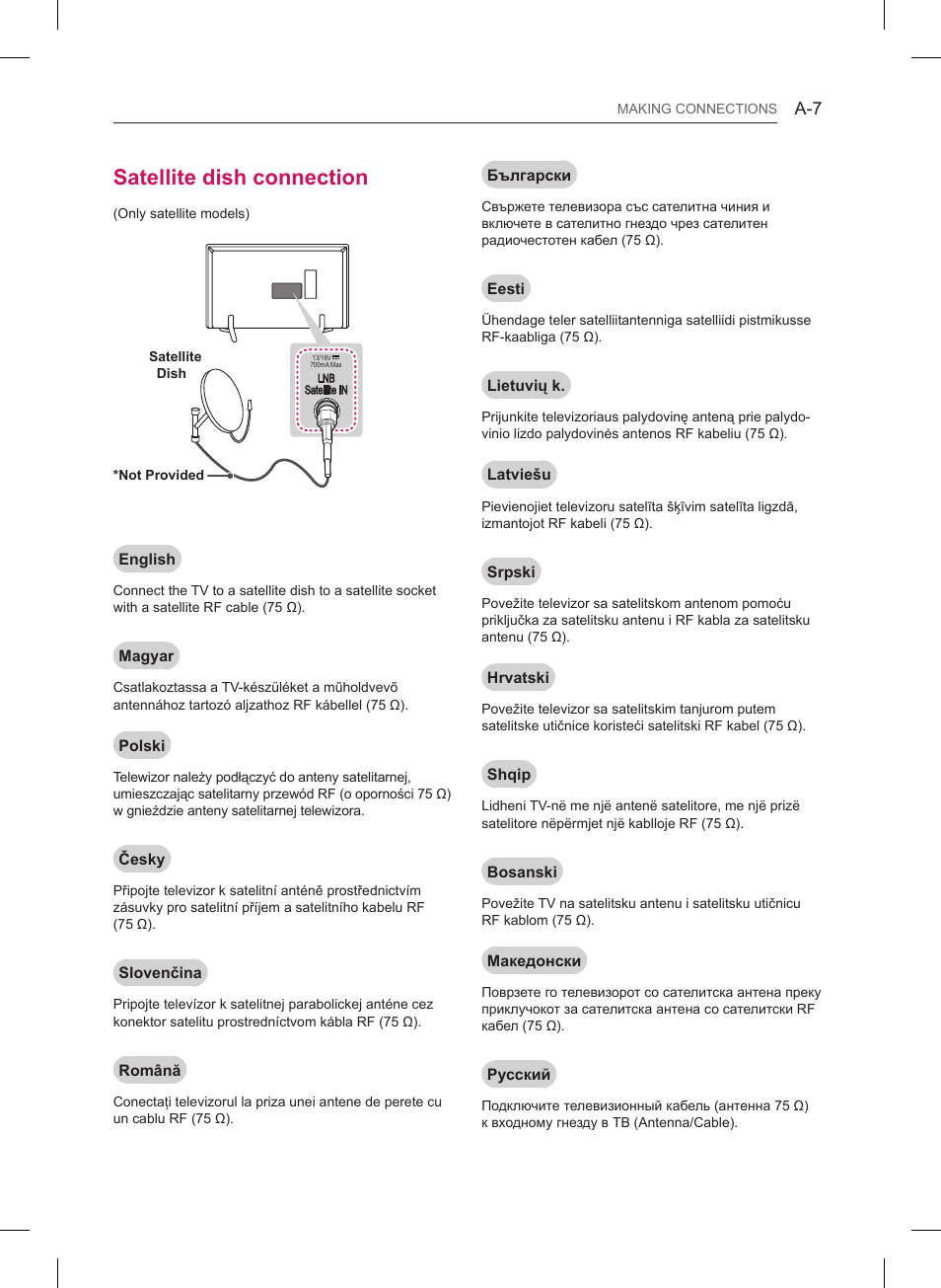 Satellite dish connection | LG 47LB561V User Manual | Page 7 / 480