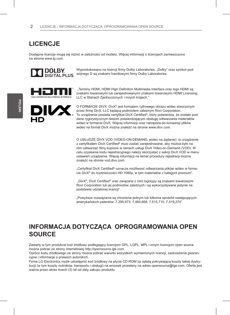Licencje, Informacja dotycząca oprogramowania open source | LG 47LB561V User Manual | Page 82 / 480