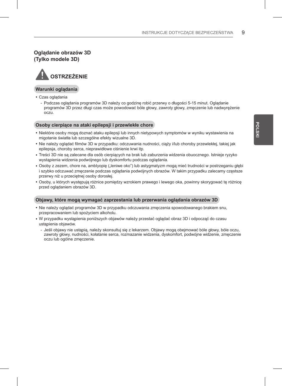Oglądanie obrazów 3d (tylko modele 3d) ostrzeżenie | LG 47LB561V User Manual | Page 89 / 480