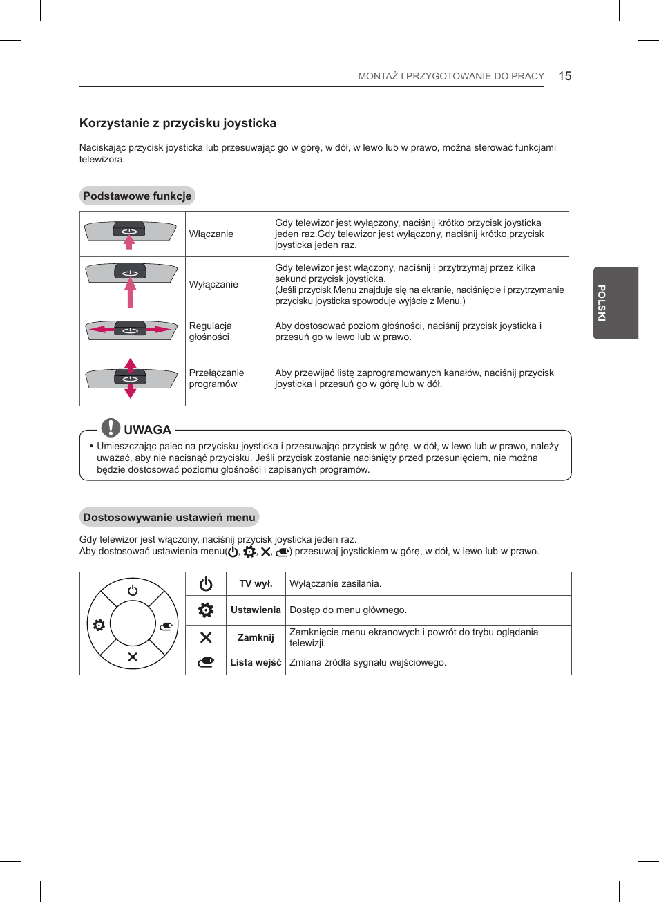Korzystanie z przycisku joysticka, Uwaga | LG 47LB561V User Manual | Page 95 / 480