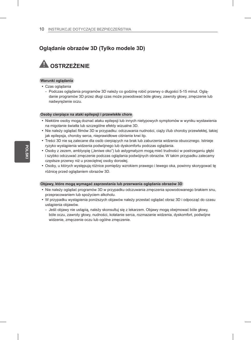 Ostrzeżenie, Oglądanie obrazów 3d (tylko modele 3d) | LG 50PM680S User Manual | Page 121 / 243