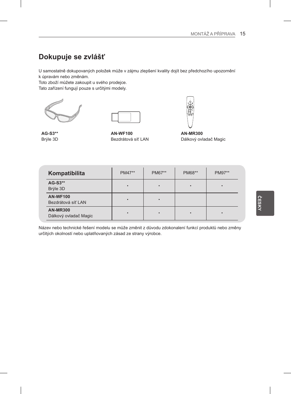 Dokupuje se zvlášť, Kompatibilita | LG 50PM680S User Manual | Page 152 / 243