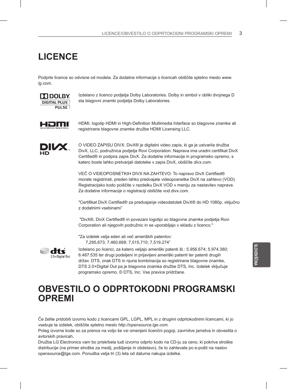 Licence, Obvestilo o odprtokodni programski opremi | LG 50PM680S User Manual | Page 192 / 243