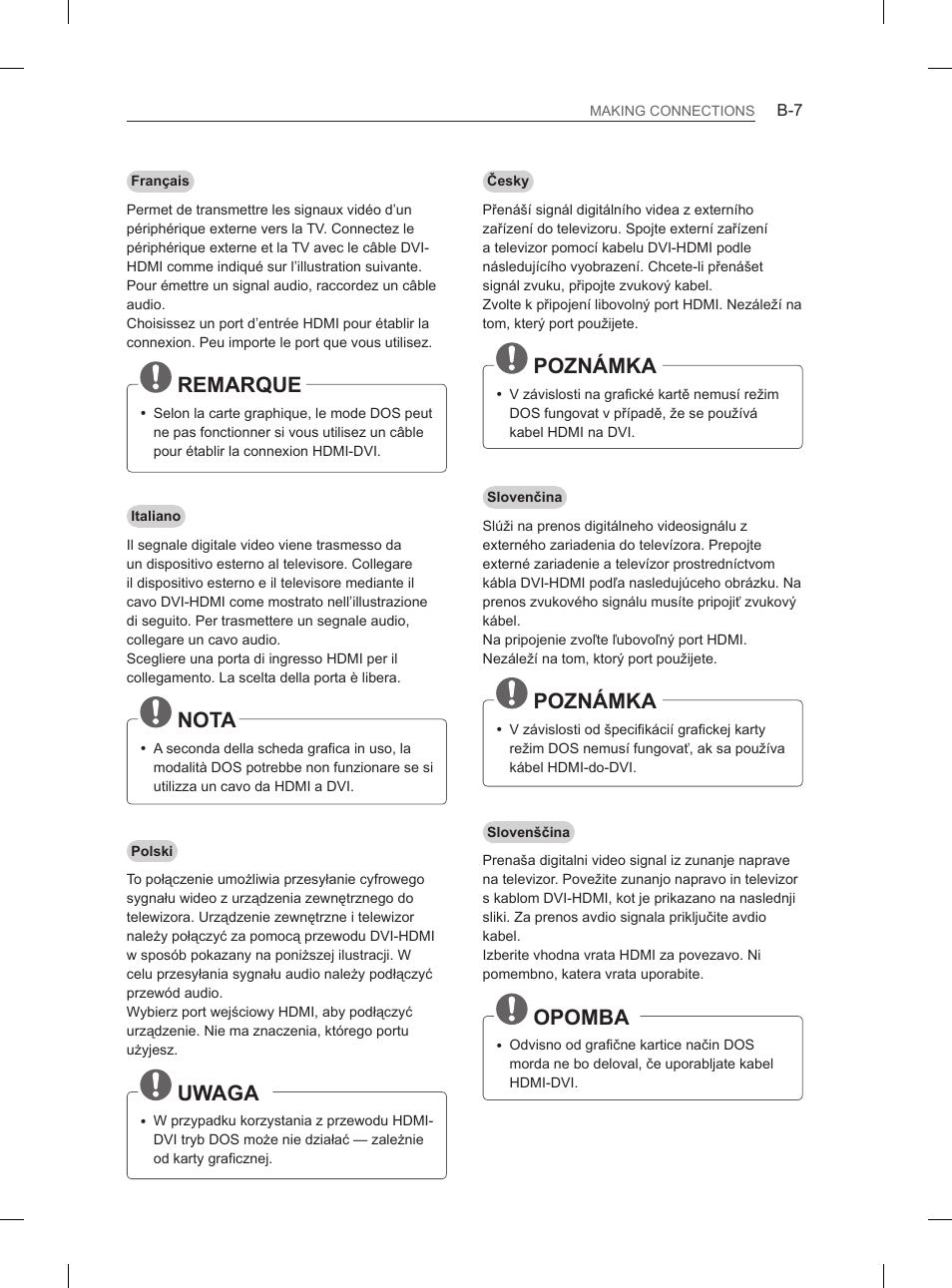Remarque, Nota, Uwaga | Poznámka, Opomba | LG 50PM680S User Manual | Page 222 / 243