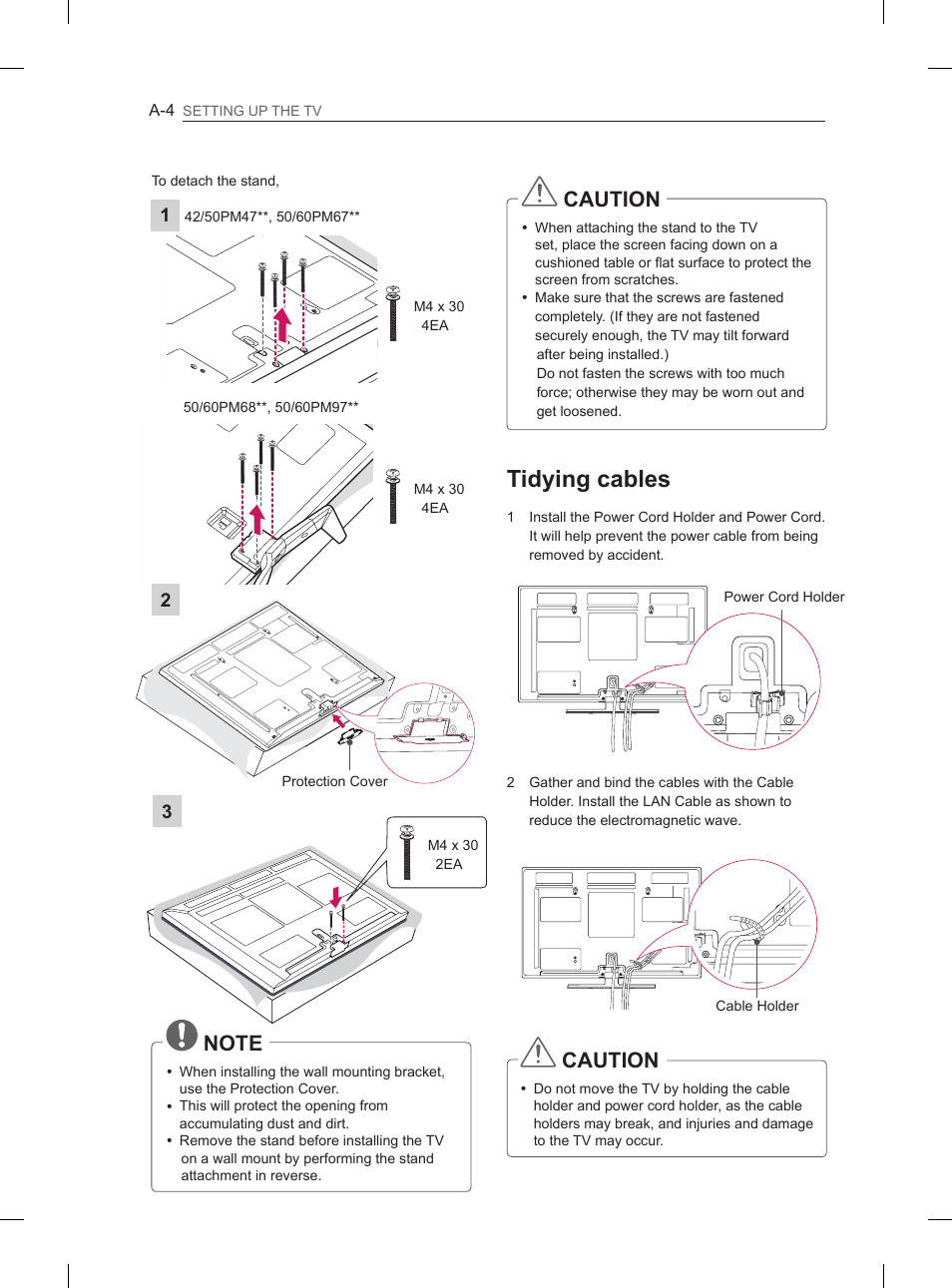 Tidying cables, Caution | LG 50PM680S User Manual | Page 7 / 243