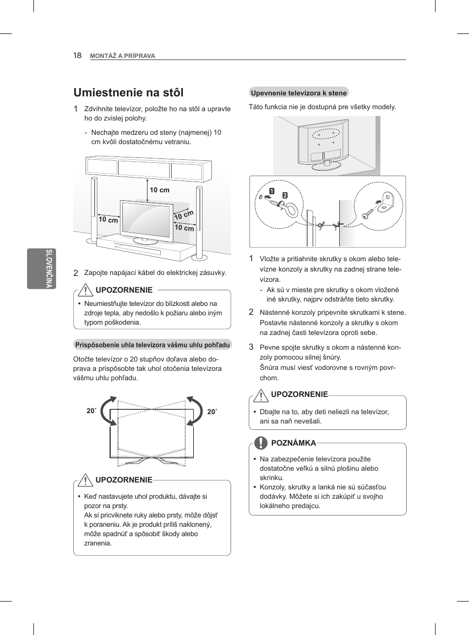 Umiestnenie na stôl | LG 47LM960V User Manual | Page 134 / 488