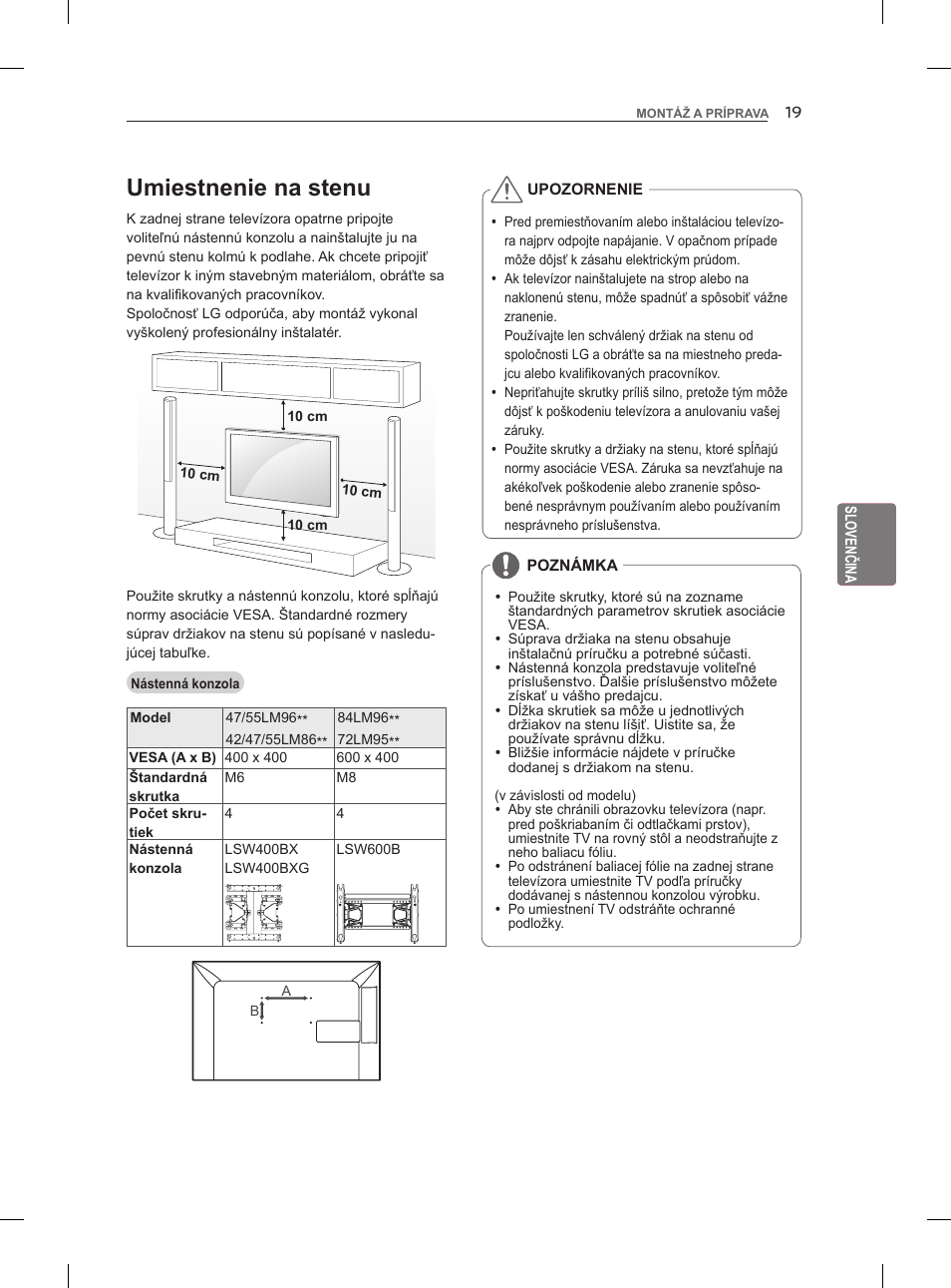 Umiestnenie na stenu | LG 47LM960V User Manual | Page 135 / 488