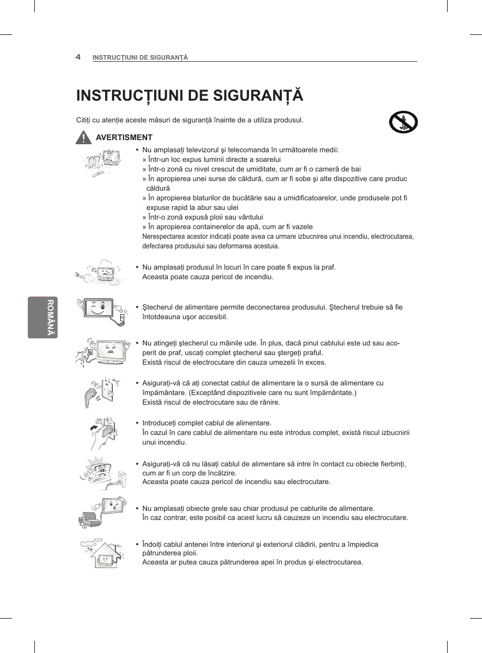 Instrucţiuni de siguranţă | LG 47LM960V User Manual | Page 146 / 488