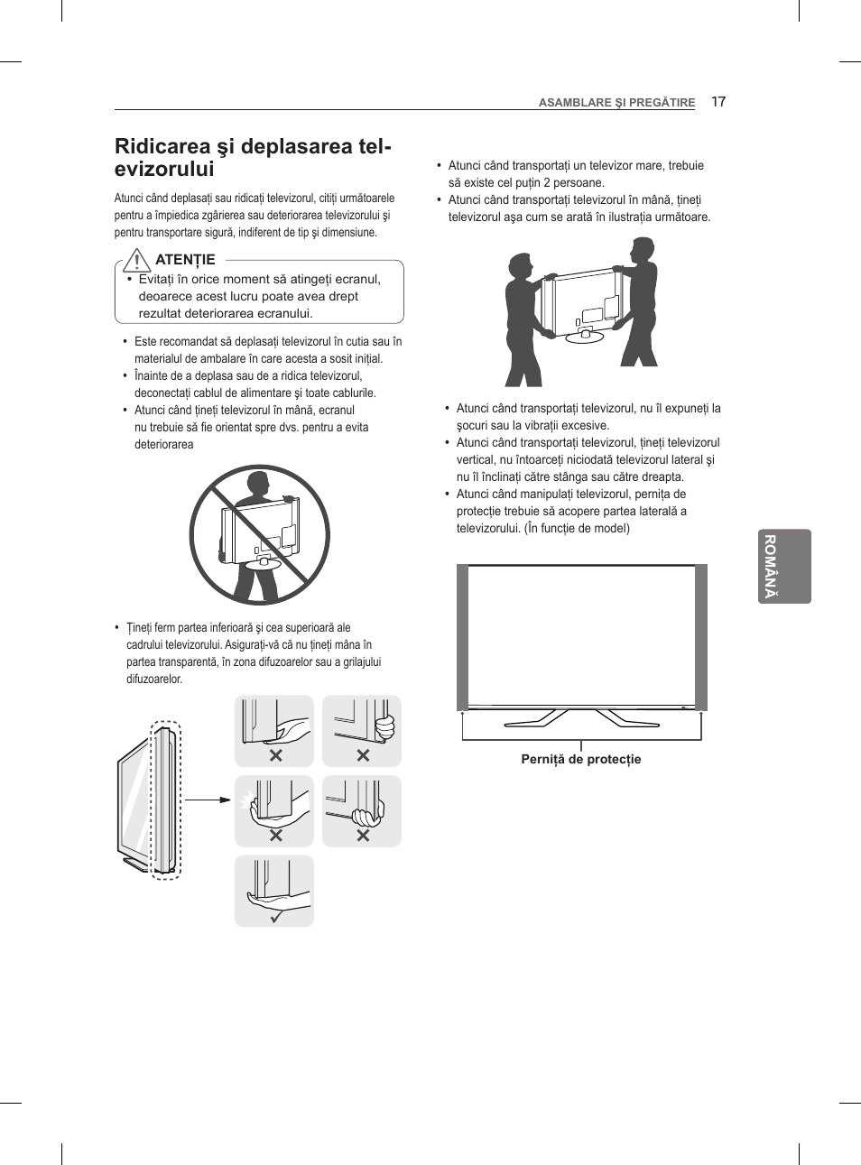 Ridicarea şi deplasarea tel- evizorului | LG 47LM960V User Manual | Page 159 / 488
