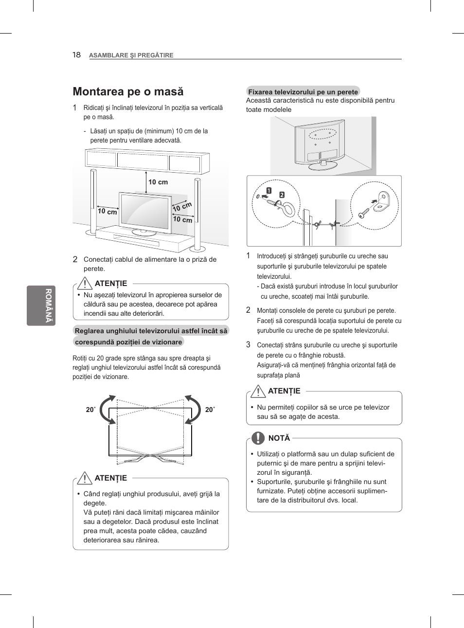 Montarea pe o masă | LG 47LM960V User Manual | Page 160 / 488