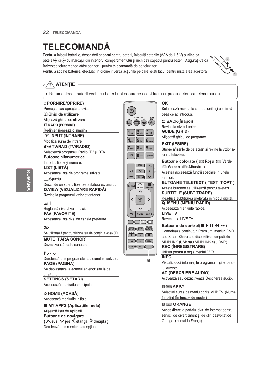 Telecomandă | LG 47LM960V User Manual | Page 164 / 488