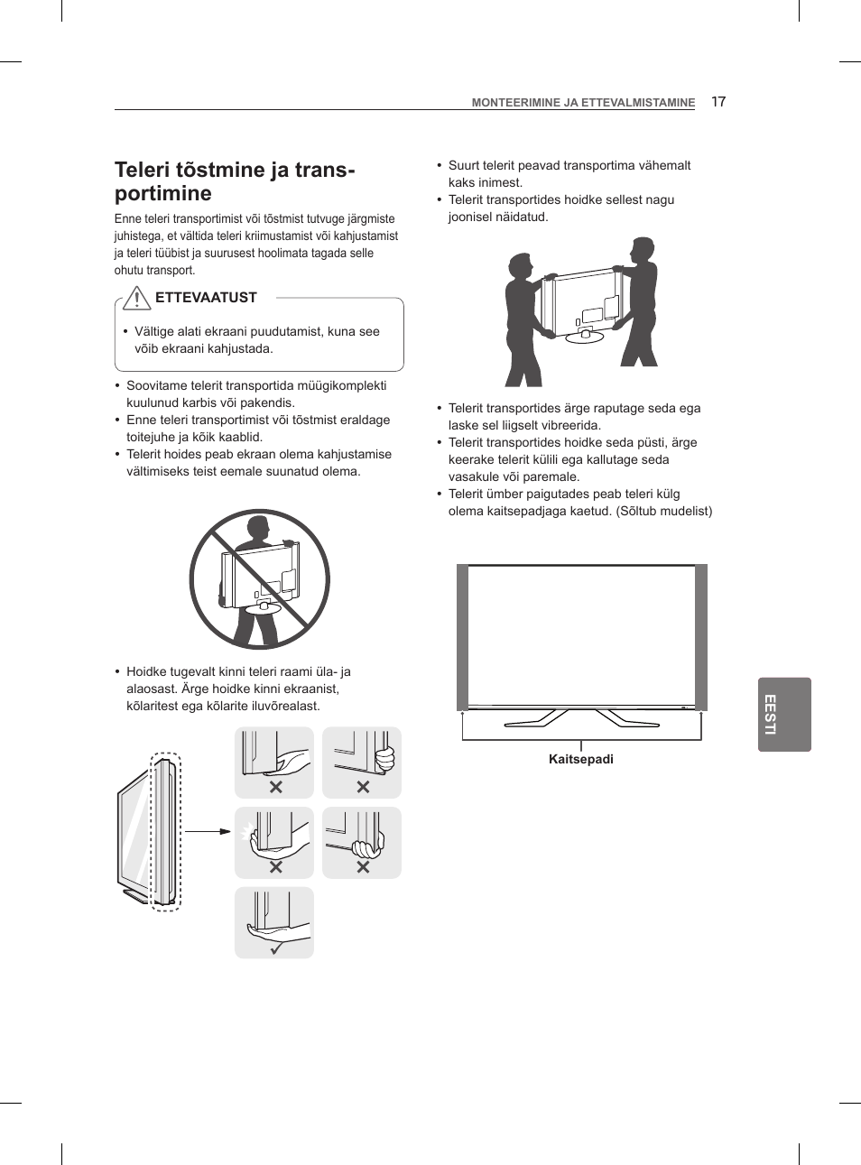 Teleri tõstmine ja trans- portimine | LG 47LM960V User Manual | Page 211 / 488