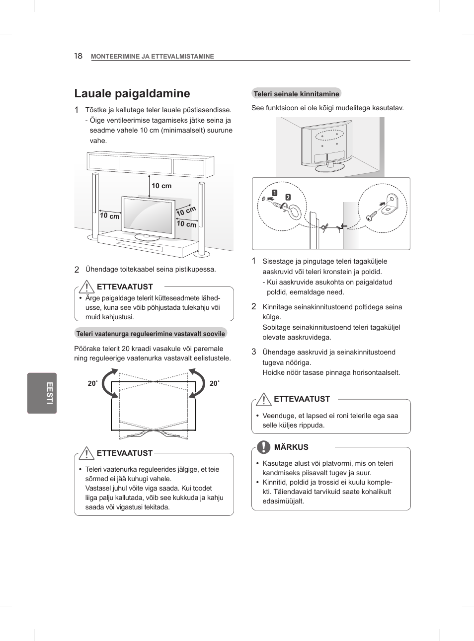 Lauale paigaldamine | LG 47LM960V User Manual | Page 212 / 488