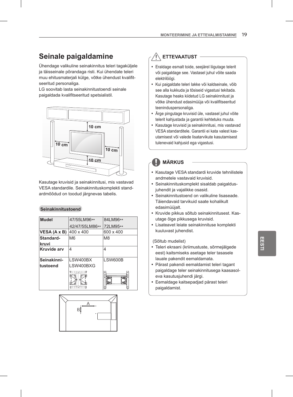 Seinale paigaldamine | LG 47LM960V User Manual | Page 213 / 488