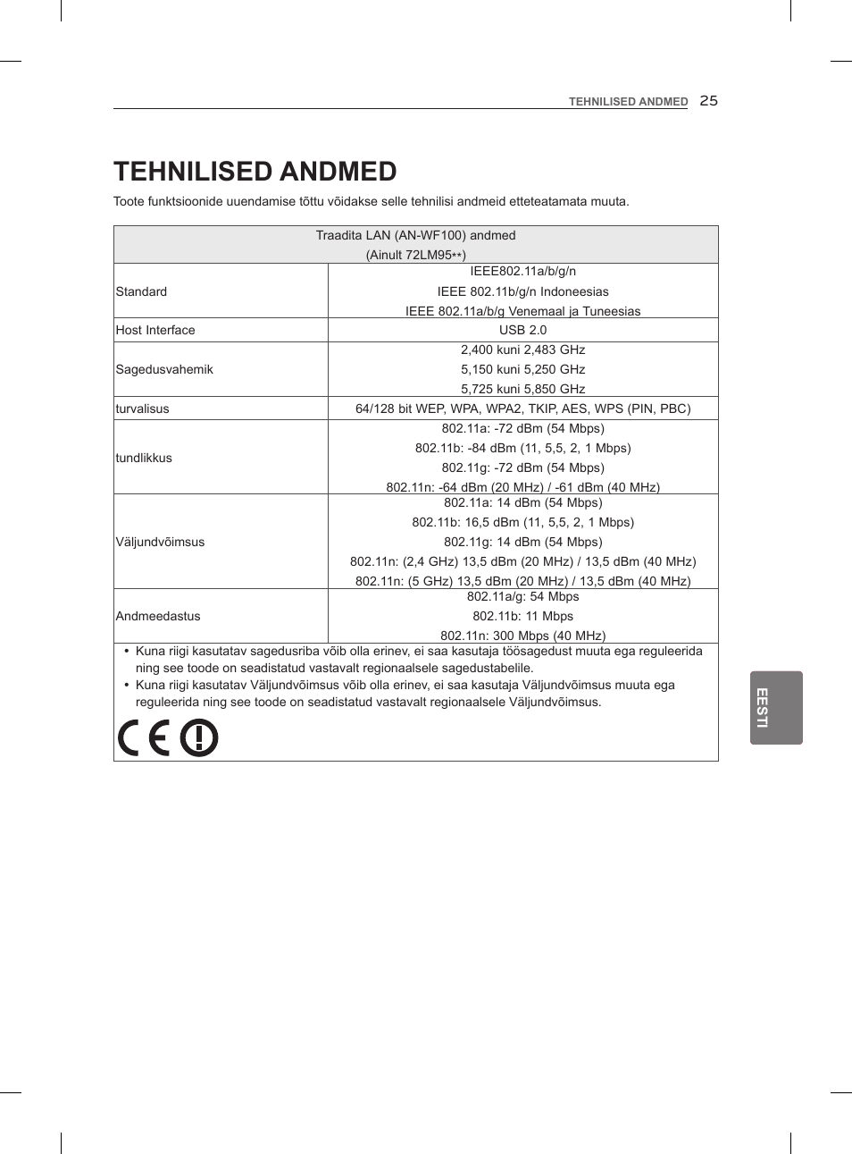 Tehnilised andmed | LG 47LM960V User Manual | Page 219 / 488