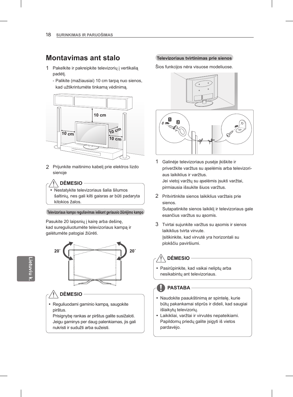 Montavimas ant stalo | LG 47LM960V User Manual | Page 238 / 488