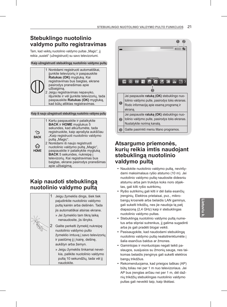 Stebuklingo nuotolinio valdymo pulto registravimas, Kaip naudoti stebuklingą nuotolinio valdymo pultą | LG 47LM960V User Manual | Page 241 / 488