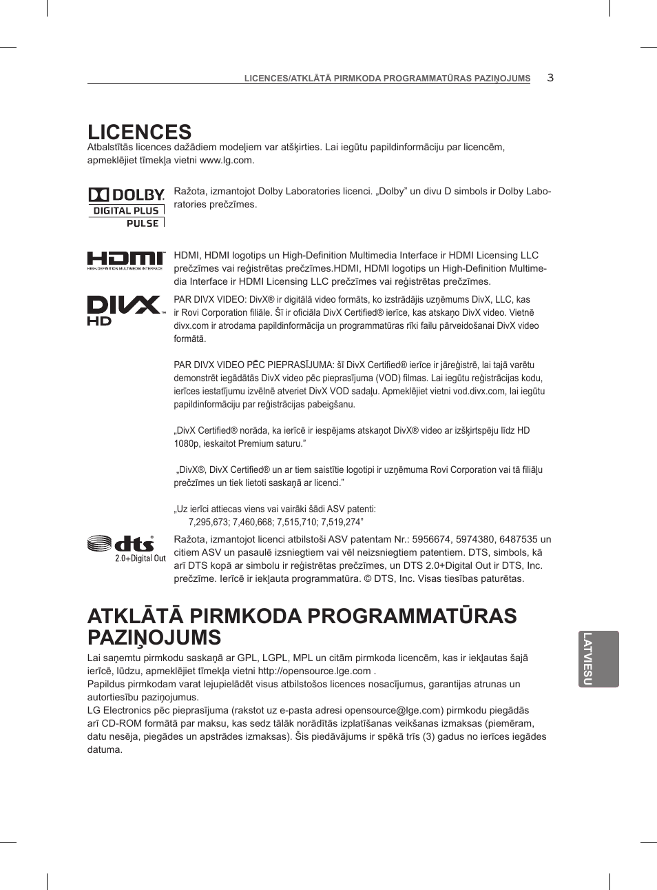 Licences, Atklātā pirmkoda programmatūras paziņojums | LG 47LM960V User Manual | Page 249 / 488